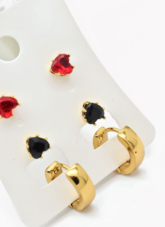 SET DE ARETES X 3 CRISTALES SURTIDO/ACERO INOXIDABLE
