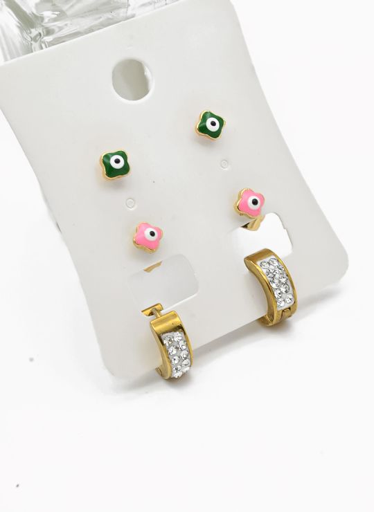 SET DE ARETES X 3 CRISTALES SURTIDO/ACERO INOXIDABLE