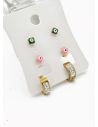 SET DE ARETES X 3 CRISTALES SURTIDO/ACERO INOXIDABLE
