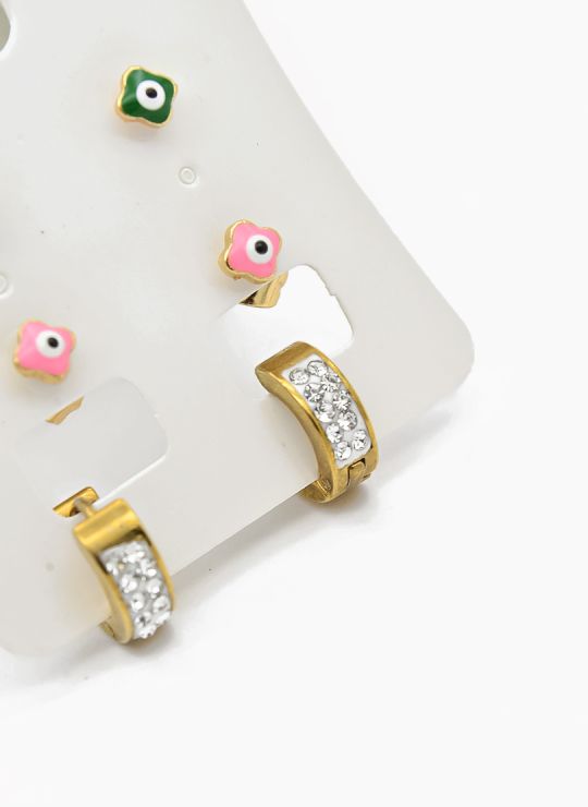 SET DE ARETES X 3 CRISTALES SURTIDO/ACERO INOXIDABLE