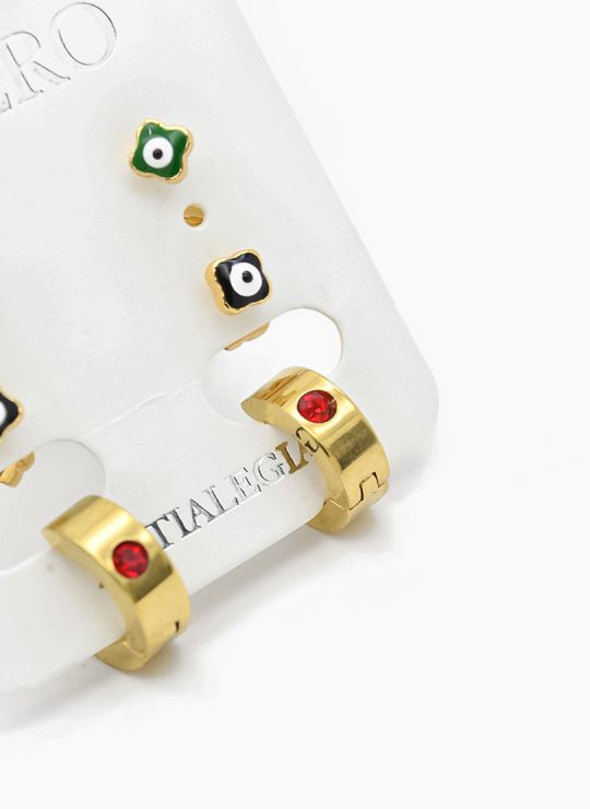 SET DE ARETES X 3 CRISTALES SURTIDO/ACERO INOXIDABLE