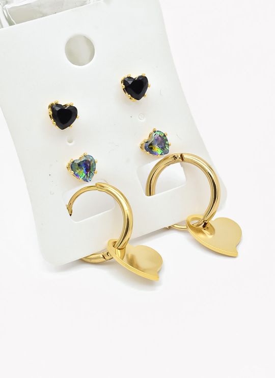 SET DE ARETES X 3 CRISTALES SURTIDO/ACERO INOXIDABLE