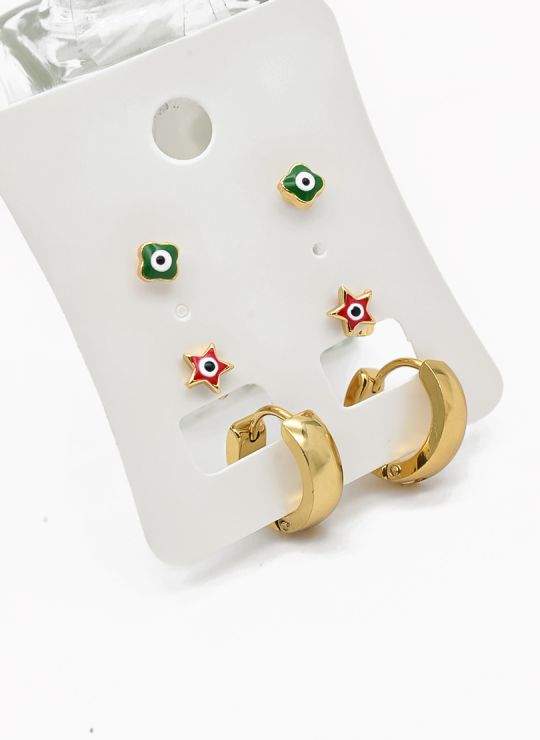 SET DE ARETES X 3 CRISTALES SURTIDO/ACERO INOXIDABLE