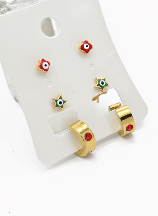 SET DE ARETES X 3 CRISTALES SURTIDO/ACERO INOXIDABLE
