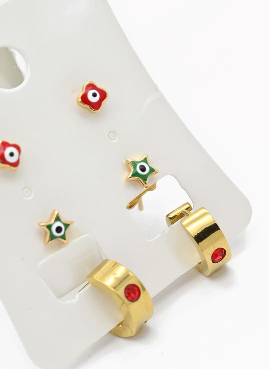 SET DE ARETES X 3 CRISTALES SURTIDO/ACERO INOXIDABLE