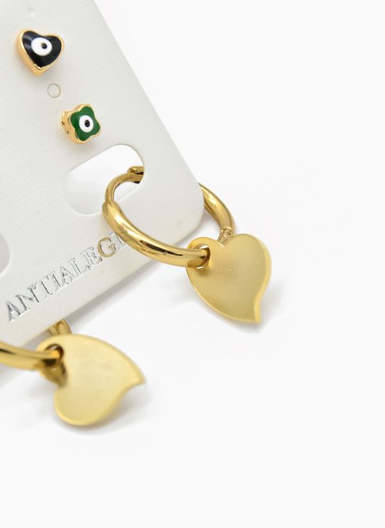 SET DE ARETES X 3 CRISTALES SURTIDO/ACERO INOXIDABLE