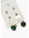 SET DE ARETES X 3 CRISTALES SURTIDO/ACERO INOXIDABLE