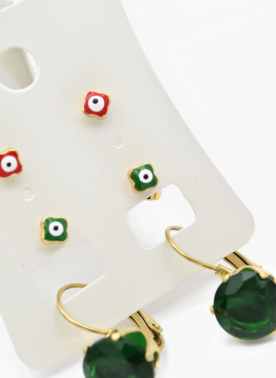 SET DE ARETES X 3 CRISTALES SURTIDO/ACERO INOXIDABLE