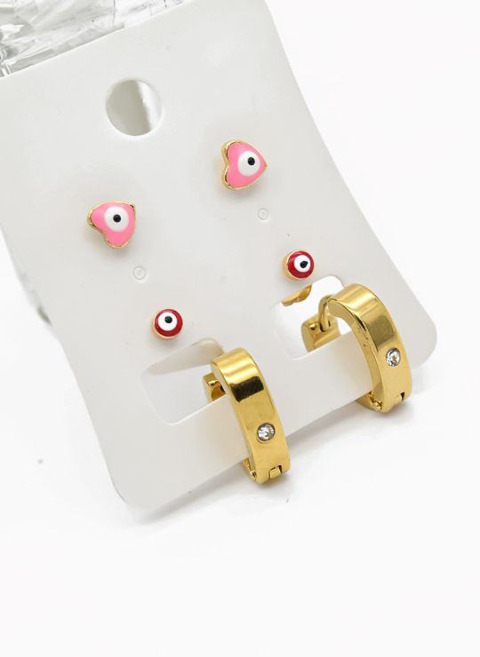 SET DE ARETES X 3 CRISTALES SURTIDO/ACERO INOXIDABLE