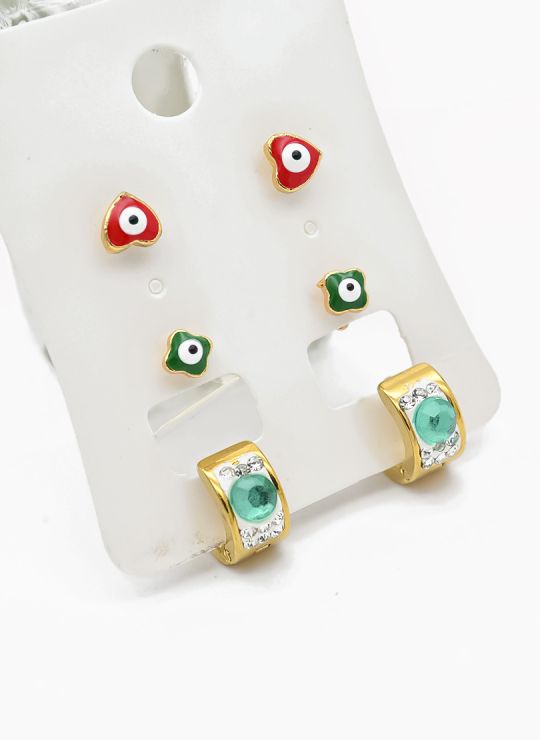 SET DE ARETES X 3 CRISTALES SURTIDO/ACERO INOXIDABLE