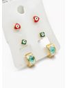 SET DE ARETES X 3 CRISTALES SURTIDO/ACERO INOXIDABLE
