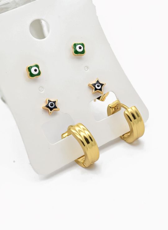 SET DE ARETES X 3 CRISTALES SURTIDO/ACERO INOXIDABLE