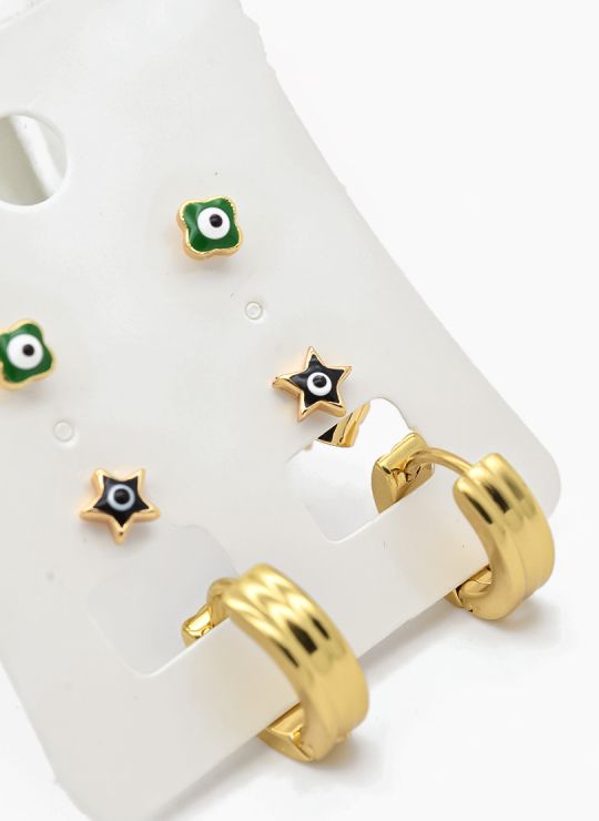 SET DE ARETES X 3 CRISTALES SURTIDO/ACERO INOXIDABLE