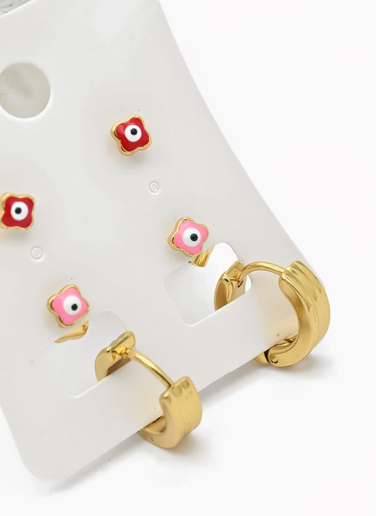 SET DE ARETES X 3 CRISTALES SURTIDO/ACERO INOXIDABLE