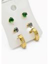 SET DE ARETES X 3 CRISTALES SURTIDO/ACERO INOXIDABLE