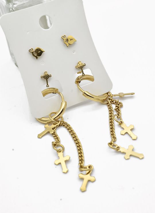 SET DE ARETES X 3 CRISTALES SURTIDO/ACERO INOXIDABLE