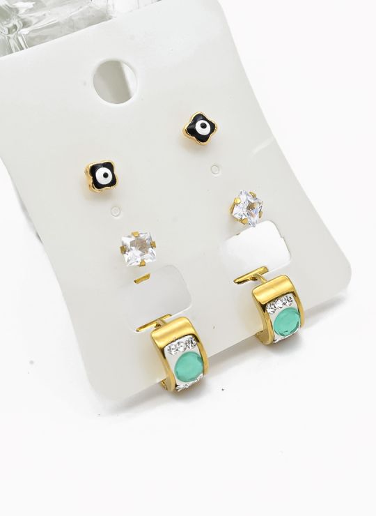 SET DE ARETES X 3 CRISTALES SURTIDO/ACERO INOXIDABLE