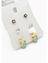 SET DE ARETES X 3 CRISTALES SURTIDO/ACERO INOXIDABLE
