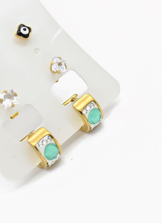 SET DE ARETES X 3 CRISTALES SURTIDO/ACERO INOXIDABLE