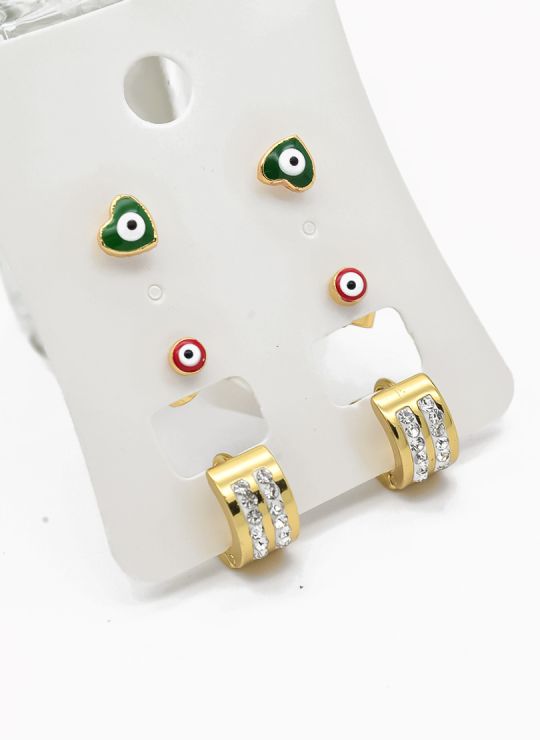 SET DE ARETES X 3 CRISTALES SURTIDO/ACERO INOXIDABLE