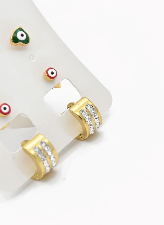 SET DE ARETES X 3 CRISTALES SURTIDO/ACERO INOXIDABLE
