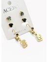 SET DE ARETES X 3 CRISTALES SURTIDO/ACERO INOXIDABLE