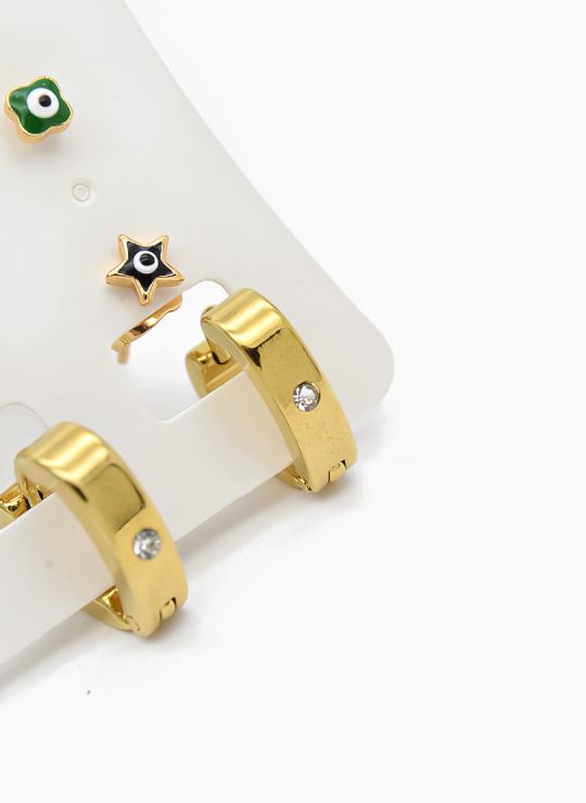 SET DE ARETES X 3 CRISTALES SURTIDO/ACERO INOXIDABLE