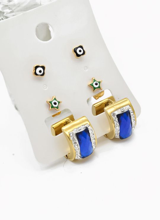 SET DE ARETES X 3 CRISTALES SURTIDO/ACERO INOXIDABLE