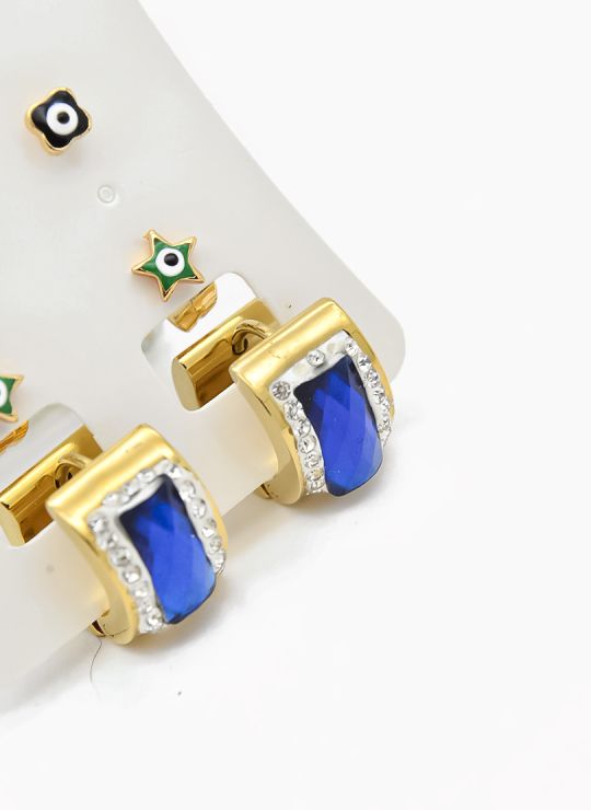 SET DE ARETES X 3 CRISTALES SURTIDO/ACERO INOXIDABLE