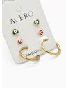 SET DE ARETES X 3 CRISTALES SURTIDO/ACERO INOXIDABLE