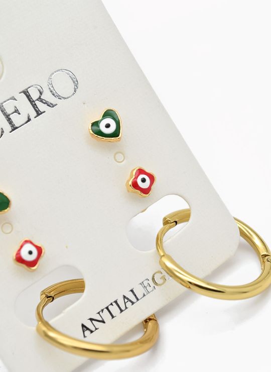 SET DE ARETES X 3 CRISTALES SURTIDO/ACERO INOXIDABLE