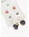 SET DE ARETES X 3 CRISTALES SURTIDO/ACERO INOXIDABLE