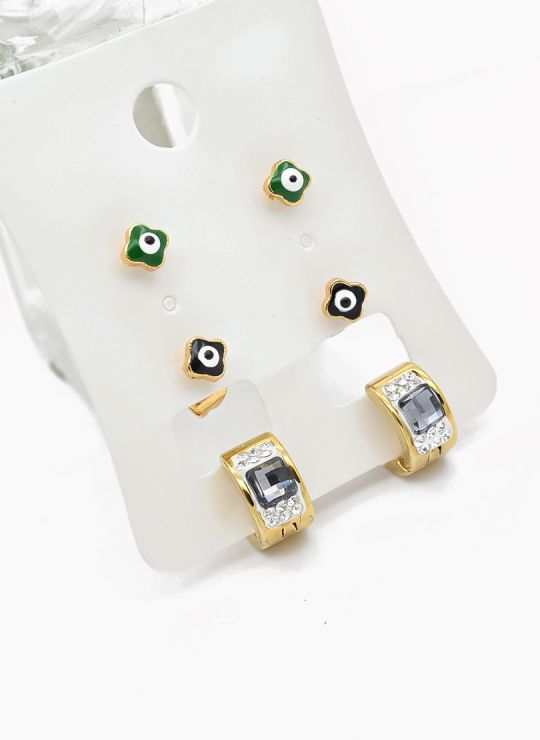 SET DE ARETES X 3 CRISTALES SURTIDO/ACERO INOXIDABLE