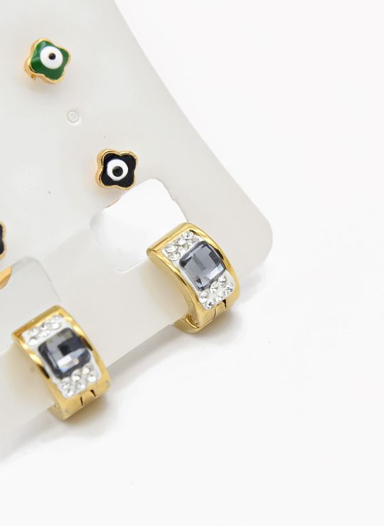 SET DE ARETES X 3 CRISTALES SURTIDO/ACERO INOXIDABLE