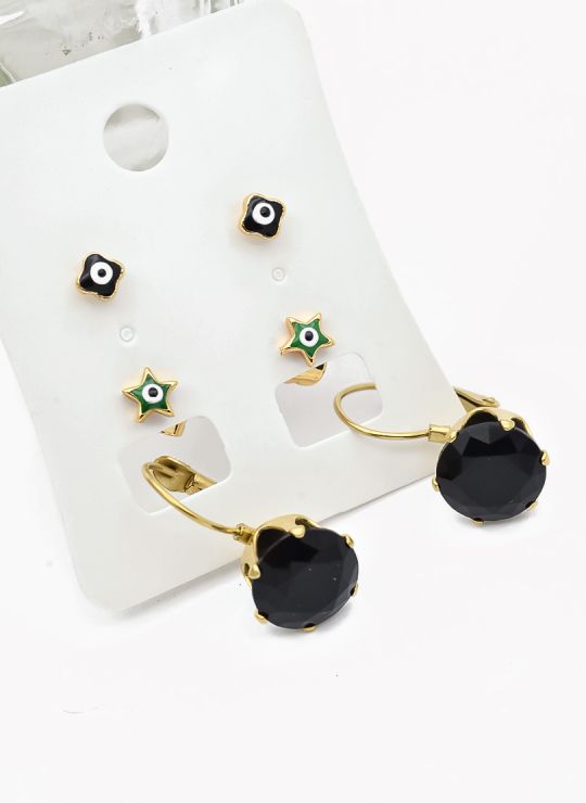 SET DE ARETES X 3 CRISTALES SURTIDO/ACERO INOXIDABLE