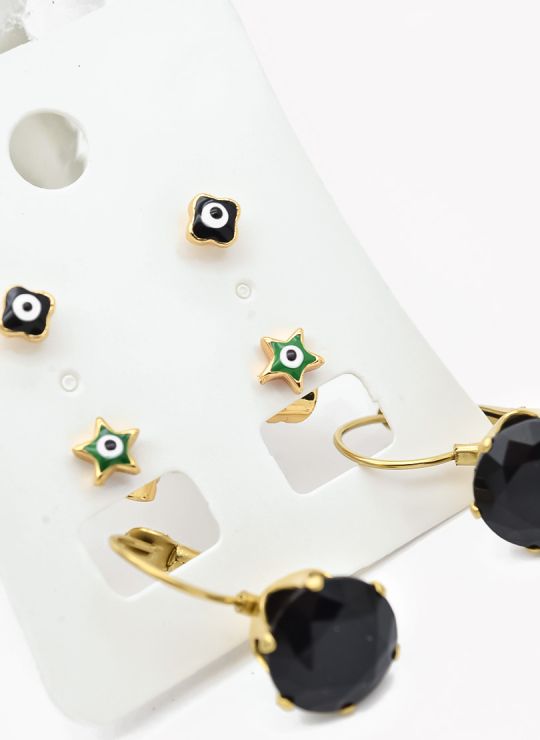 SET DE ARETES X 3 CRISTALES SURTIDO/ACERO INOXIDABLE