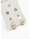 SET DE ARETES X 3 CRISTALES SURTIDO/ACERO INOXIDABLE