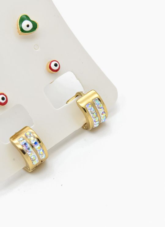 SET DE ARETES X 3 CRISTALES SURTIDO/ACERO INOXIDABLE