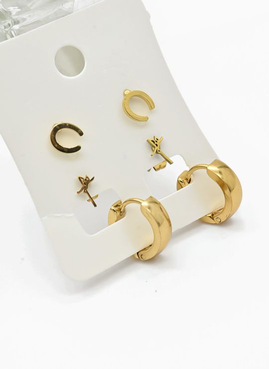 SET DE ARETES X 3 CRISTALES SURTIDO/ACERO INOXIDABLE