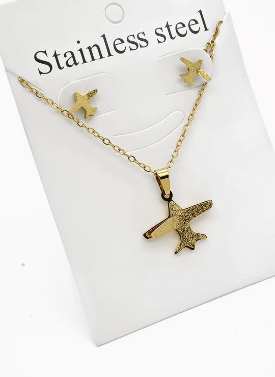 SET DE COLLAR, DIJE Y ARETES EN ACERO INOXIDABLE 316L