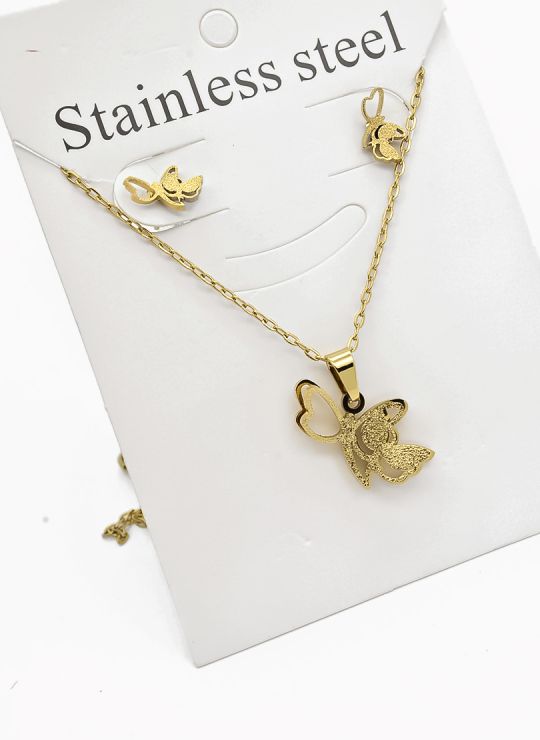 SET DE COLLAR, DIJE Y ARETES EN ACERO INOXIDABLE 316L