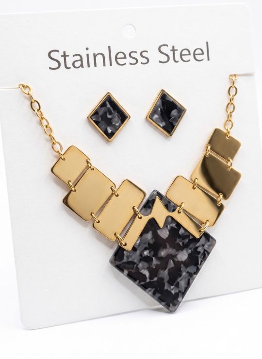 SET DE COLLAR, DIJE Y ARETES EN ACERO INOXIDABLE 316L