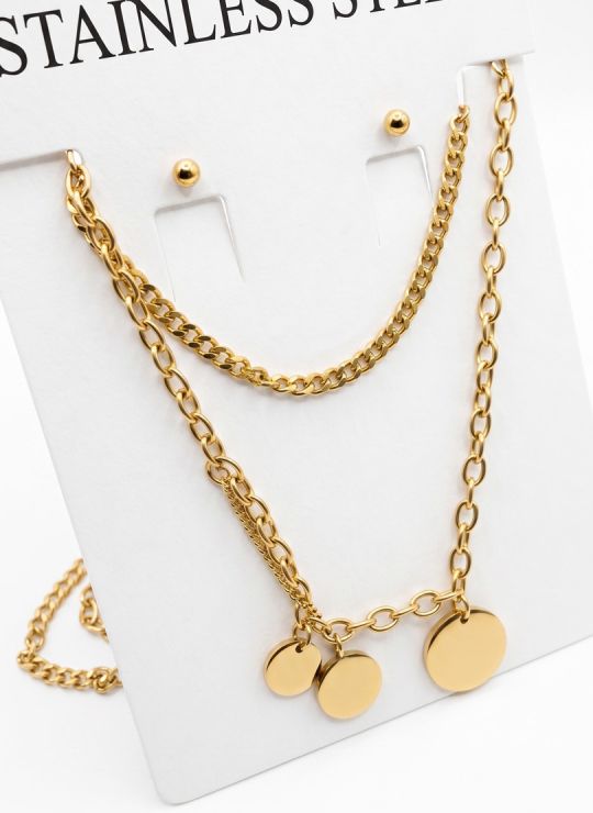 SET DE COLLAR, DIJE Y ARETES EN ACERO INOXIDABLE 316L