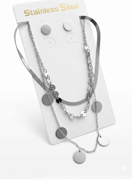 SET DE COLLAR, DIJE Y ARETES EN ACERO INOXIDABLE 316L
