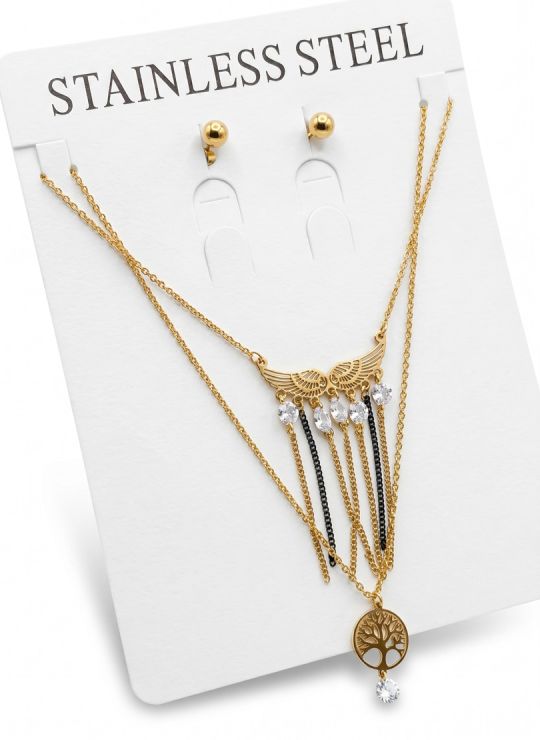 SET DE COLLAR, DIJE Y ARETES EN ACERO INOXIDABLE 316L