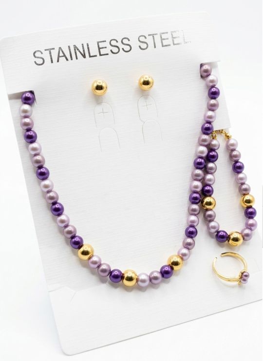 SET DE COLLAR, DIJE, PULSERA, ANILLO  Y ARETES EN ACERO INOXIDABLE 316L
