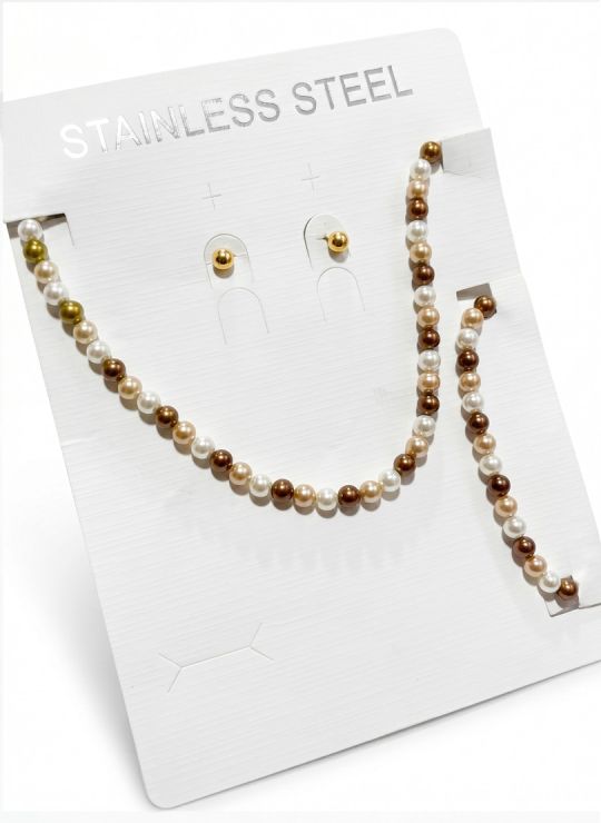 SET DE COLLAR, DIJE, PULSERA Y ARETES EN ACERO INOXIDABLE 316L