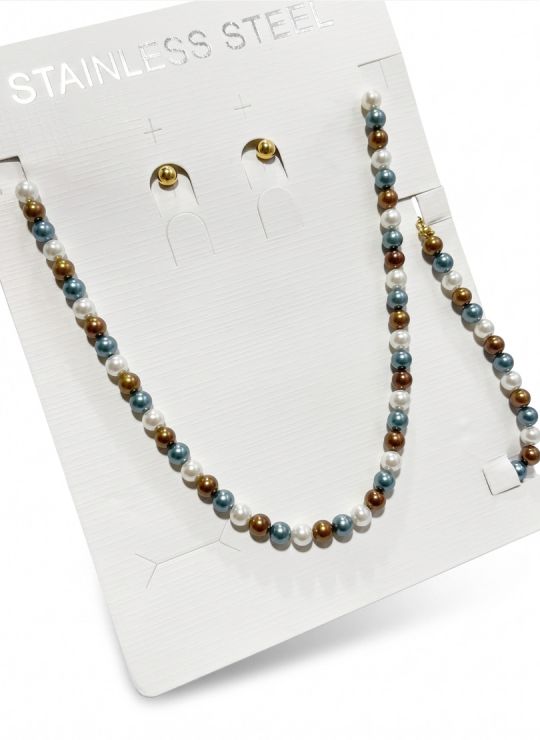 SET DE COLLAR, DIJE, PULSERA Y ARETES EN ACERO INOXIDABLE 316L
