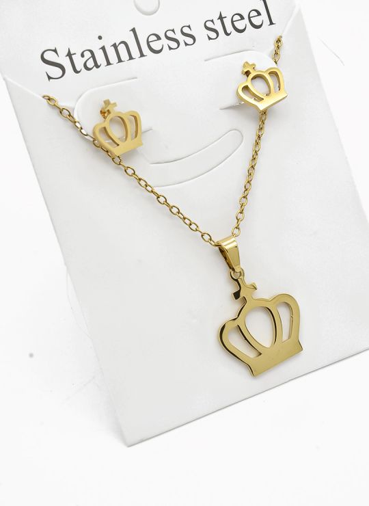 SET DE COLLAR, DIJE Y ARETES EN ACERO INOXIDABLE 316L