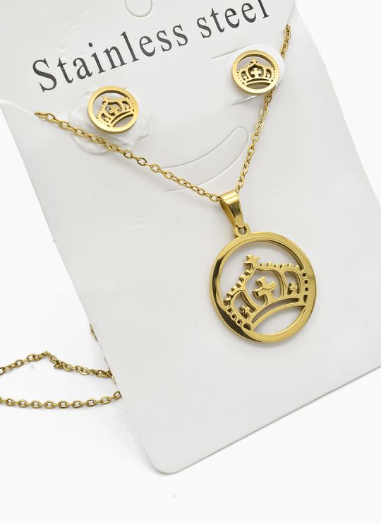 SET DE COLLAR, DIJE Y ARETES EN ACERO INOXIDABLE 316L